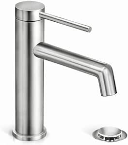 Phiestina Brushed Nickel Bathroom Sink Faucet, Single Hole Single Handle RV Bathroom Faucet, with Water Supply Line and Metal Pop Up Drain, SGF06-BN