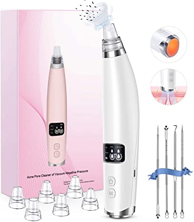 BESTOPE Blackhead Remover Pore Vacuum with Heating and Vibration Technology, 2021 Newest Blackhead Vacuum Pore Cleaner with Red/Green/Blue Light for Dry/Neutral/Oily Skin for Blackheads Whiteheads Acne Removal, 6 Probes & 4 Pcs Comedone Extractor Tools