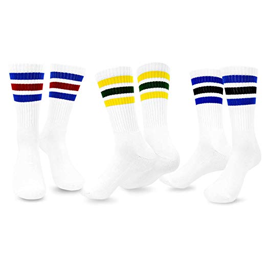 TeeHee Men's Sports Stripes Cotton Half Cushion Crew Socks 3-pair Pack