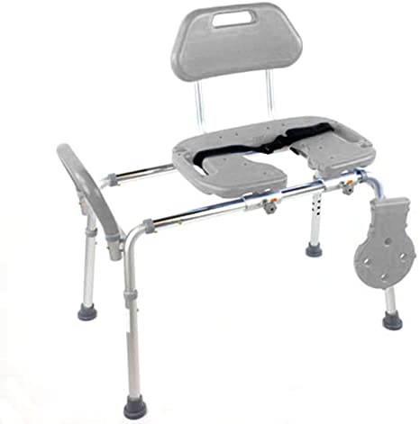 HydroGlyde Premium Heavy Duty Sliding Bathtub Transfer Bench and Shower Chair with Cut-Out SEAT. Adjustable Legs and Safety Belt. Quick Tool-Less Assembly (Gray)