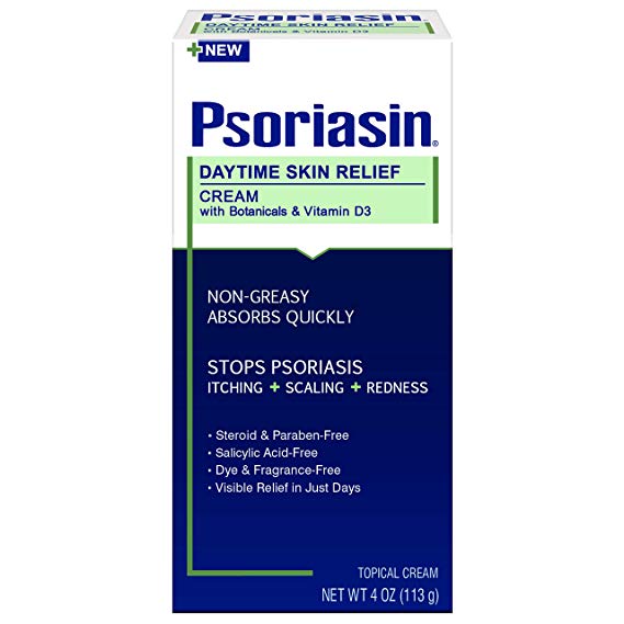 Psoriasin Daytime Skin Relief Cream with Botanicals & Vitamin D3, Fragrance Free, 4 oz