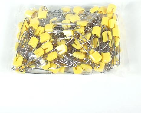 OsoCozy Cloth Diaper Nappy Pins 100 Packs - 100 Stainless Steel Safety Pins with Locking Plastic Heads. Durable, Safe and Cute 2.2 Inches Long (Yellow)