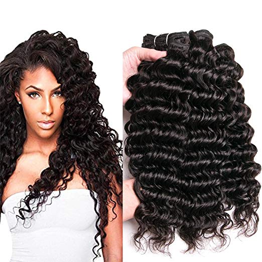 BAINUO Hair Deep Wave Brazilian Hair 3 Bundles 100% Unprocessed 8A Human Hair Extensions Curly Hair Natural Color Can Be Dyed and Bleached Mixed Length (12 12 14inch)