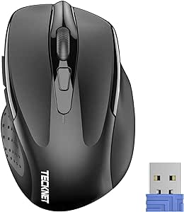 TECKNET Wireless Mouse, 2.4G Ergonomic Optical Mouse, Computer Mouse for Laptop, PC, Computer, Chromebook, Notebook, 6 Buttons, 24 Months Battery Life, 2600 DPI, 5 Adjustment Levels, Black