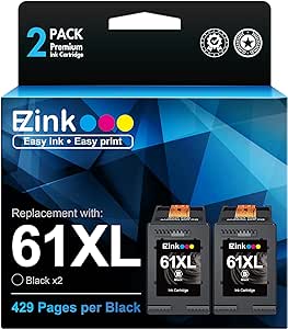 E-Z Ink (TM Remanufactured Ink Cartridge Replacement for HP Ink 61 61XL Black Ink Cartridge Work with HP Envy 4500 4502 5530 Deskjet 2540 3510 OfficeJet 4630 2620 Printer (2 Black 61 Ink cartridges)