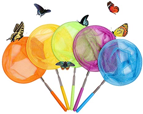 JOCHA Telescopic Butterfly Fishing Nets Great for Kids Catching Insects Bugs Fish Caterpillar Ladybird Nets Outdoor Tools Colorful Extendable 34" Inch (5 Pack)