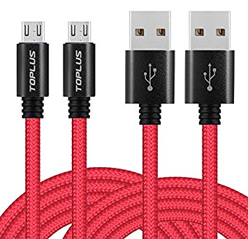 TOPLUS Micro USB Cable [2 Pack ] 3m/10ft Nylon Braided USB 2.0 Charger for Android Smartphones, Samsung, Nexus, LG, Sony, Nokia and More (Red)