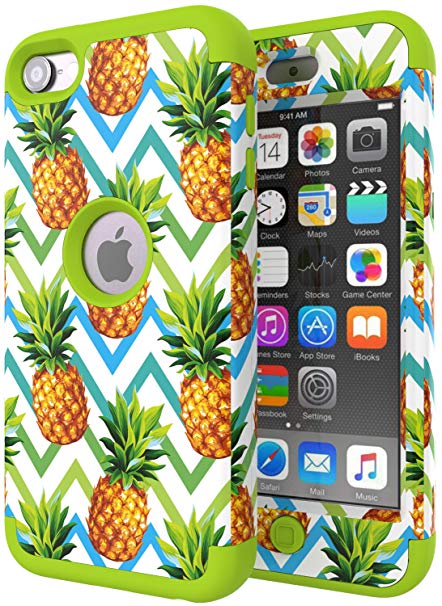iPod Touch 6 Case,iPod Touch 5 Case,SLMY(TM) High Impact Heavy Duty Shockproof Full-Body Protective Case with Dual Layer Hard PC  Soft Silicone for Apple iPod Touch 6th/5th Generation Wave Pineapple
