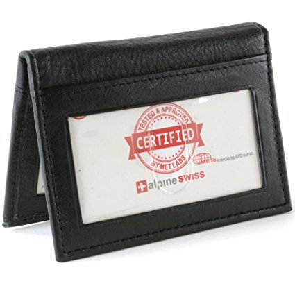 Alpine Swiss Thin Front Pocket Wallet Business Card Case 2 ID Window 6 Card Slot