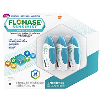 Flonase Sensimist 24hr Allergy Relief Nasal Spray, Gentle Mist, Scent-Free, 120 sprays (120 Count, Pack of 3)