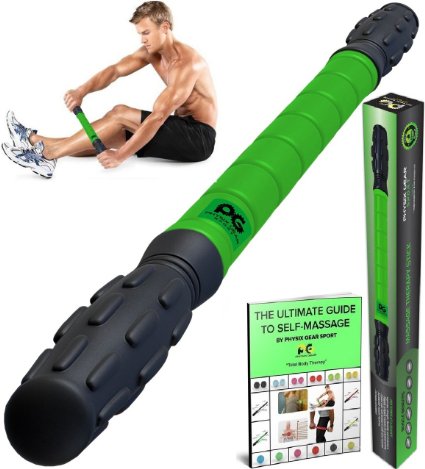 Muscle Roller Stick & Free Ebook for Leg Cramps Deep Tissue Massage & Physical Therapy - Calf Hip Thigh Legs Back Pain Relief - Easier than Foam Rollers - Myofascial Release & Trigger Point Massager