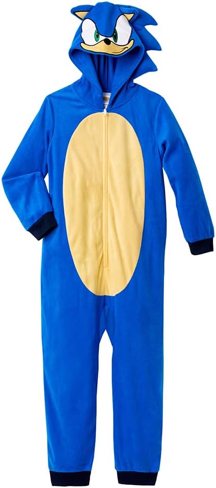 Sonic The Hedgehog Boys Pajama Onesie Hooded Zip Front Blanket Sleeper for Kids
