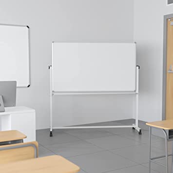 Flash Furniture Hercules Series 45.25" W x 54.75" H Double-Sided Mobile White Board with Pen Tray