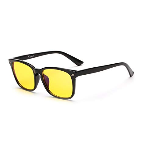 Cyxus Blue Light Glasses for UV Blocking Anti Eyestarin Computer Gaming Reading Eyewear Women Men (Yellow Lens) (Black)