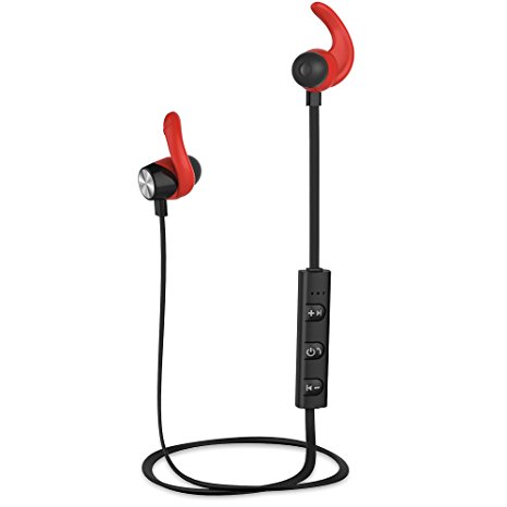 AY Bluetooth Headphones, Best Wireless 4.1 Magnetic Sweatproof Earbuds HD Stereo Sports Earphones with Secure Ear Hook , Long Battery Life Noise Cancelling Headsets with Mic for Running(Black-Red)