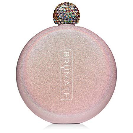 Brümate Holographic Glitter Spirit Flask - 5oz Stainless Steel Pocket & Purse Liquor Flask with Rhinestone Cap - Cute, Girly & Discreet for Drinking - Perfect Gift for Women (Glitter Blush)