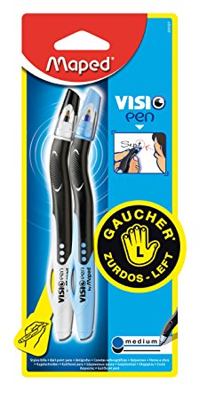 Maped Visio Left-Handed Ball-Point Pen, 2 Pack, Black and Blue (224327)