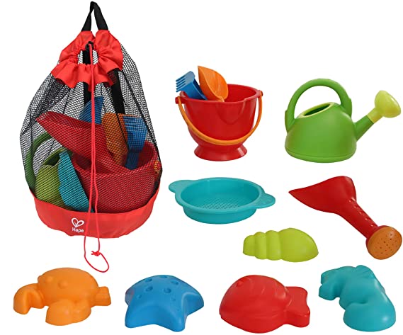Hape Beach Toy Essential Set, Sand Toy Pack, Mesh Bag Included, E8603