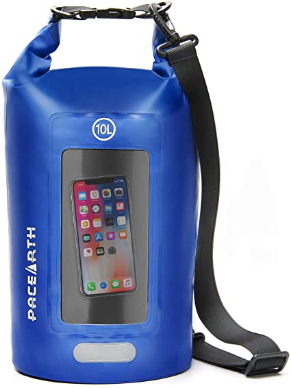 PACEARTH Double-Layer Waterproof Dry Bag, 10L 20L 30L Roll Top Lightweight Dry Storage Bag Backpack with Touchscreen Phone Case for Skiing, Kayaking, Boating, Travel, Swimming, Camping and Beach