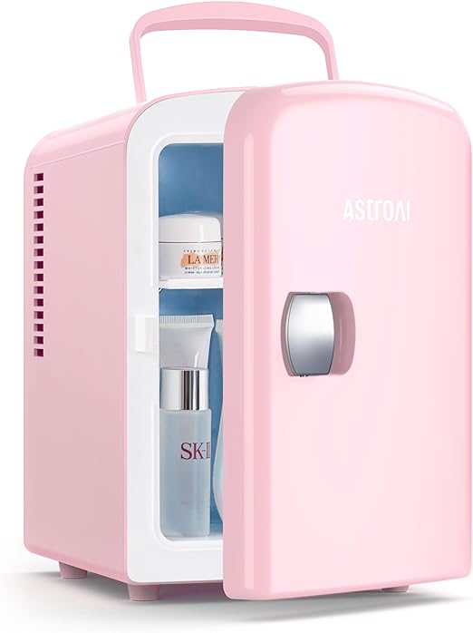 AstroAI Mini Fridge, 4 Liter/6 Can AC/DC Portable Thermoelectric Cooler Refrigerators for Christmas's Day Gift, Skincare, Beverage, Food, Home, Office and Car, ETL Listed (Light Pink)