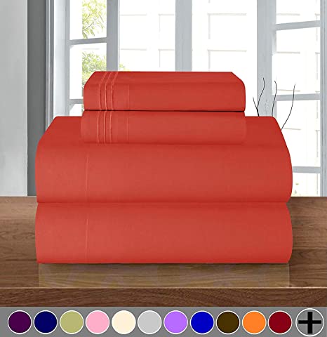 1500 Series ULTRA SILKY SOFT LUXURY 4 pc Sheet set, Deep Pocket Up to 16" - Wrinkle Resistant - All Size and Colors , King Rust/Orange