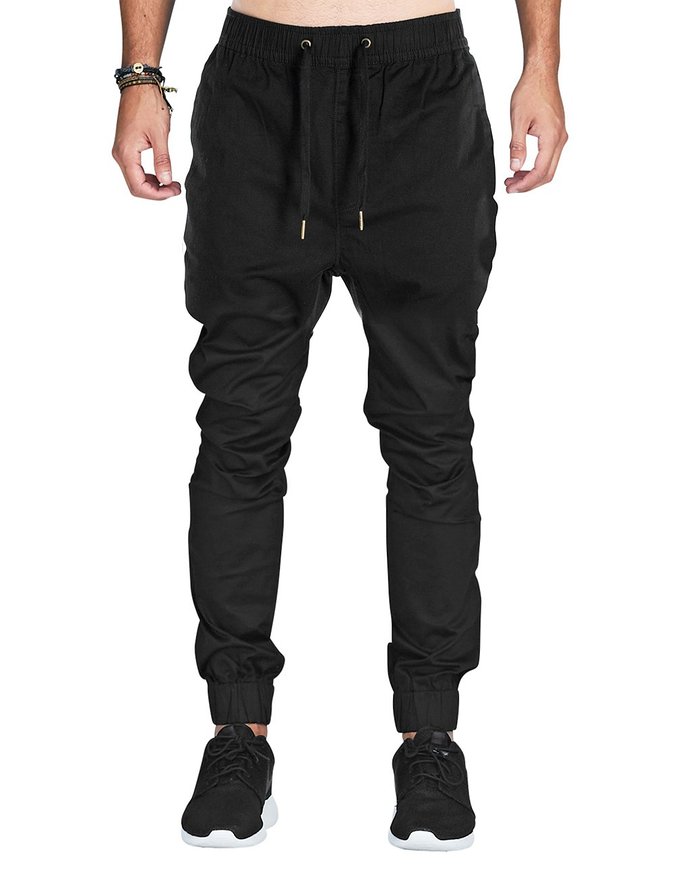 Italy Morn Men Drop Crotch Jogger Casual Pants Jogging Twill Khakis Chinos Black