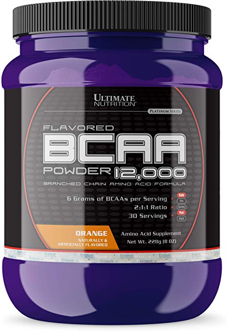 Ultimate Nutrition Flavored BCAA Powder - Caffeine Free with 3g Leucine 1.5g Valine 1.5g Isoleucine - Post Workout Amino Acid Supplement, Orange, 30 Servings
