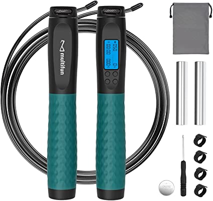 Jump Rope, Multifun Weighted Jump Rope with Counter, Workout Jumping Rope with with Steel Ball Bearings, Heavy Handles, Adjustable Length Speed Skipping Rope for Men Women Kids Fitness Exercise