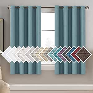 H.VERSAILTEX Linen Blackout Curtain 54 Inches Long for Bedroom/Living Room Thermal Insulated Grommet Linen Curtain Drapes Primitive Textured Burlap Effect Window Drapes 1 Panel, Heather Eggshell Blue