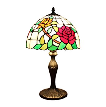 U-Taste Tiffany Style Lamp with 8-Inch Pastoral Rose Shade 15-inch Height