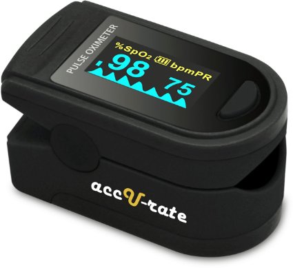 Acc U Rate CMS 500D Generation 2 Deluxe Fingertip Pulse Oximeter with alarm silicon cover batteries and lanyard