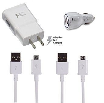 Samsung Adaptive Fast Charger Micro USB 2.0 Cable Kit! USB Wall Charger, Fast Car Charger for Samsung Galaxy S7 S7 Edge, S6 S6 Edge LG G2 G3 G4 White
