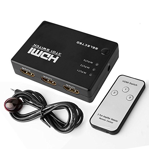 Ranipobo 3 Port HDMI Switch Box Plus Auto Remote Control 3 Input 1 Output Splitter Full HD Switcher for PS3 Xbox 360, DVD Bluray Player HDTV Camcorder HTPC Laptop Support 3D 1080P