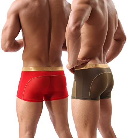 Laxier 2 Pack Men Boxer Briefs Shorts Soft Underpants See-Through Transparent Sexy Underwear Trunk for Man