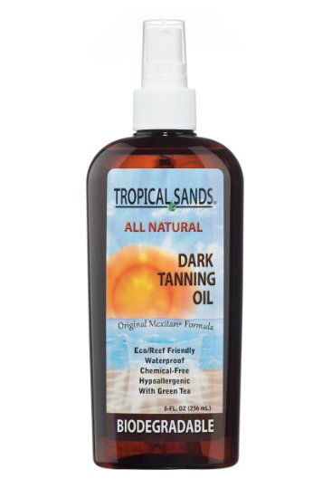 All Natural Biodegradable Dark Tanning Oil by Mexitan - 8 fl Oz - Waterproof and Reef Safe