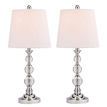 CO-Z 26" Elegant Bedside Living Room Table Lamps Set of 2 with Stacked Crystal Ball Metal Base & White Fabric Lamp Shade for Bedroom and Living Room