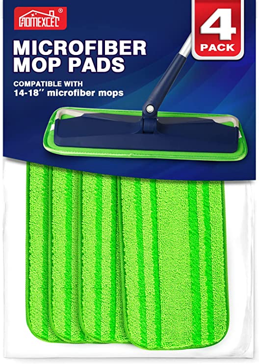 HOMEXCEL Microfiber Mop Pads 4 Pack,18-inch Reusable Washable Cloth Mop Head Replacements Thick Spray Wet Dust Dry Flat Cleaning Refill,for Bona,Libman,Bruce,Rubbermaid,Turbo,Norwex Mop Pads Refill