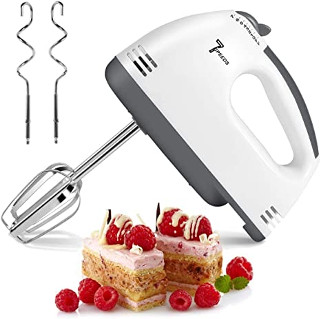 2022 Electric Hand Mixer, 7 Speeds Selection Portable Kitchen Mixer, Lightweight Powerful Handheld Electric Mixer Stainless Steel Egg Whisk with 2 Beaters & 2 Dough Hooks for Cake, Baking, Cooking