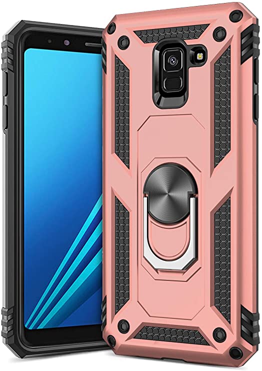 GREATRULY Ring Kickstand Phone Case for Samsung Galaxy A8 2018,Heavy Duty Dual Layer Drop Protection Galaxy A8 Case,Hard Shell   Soft TPU   Ring Stand Fits Magnetic Car Mount,Rose Gold