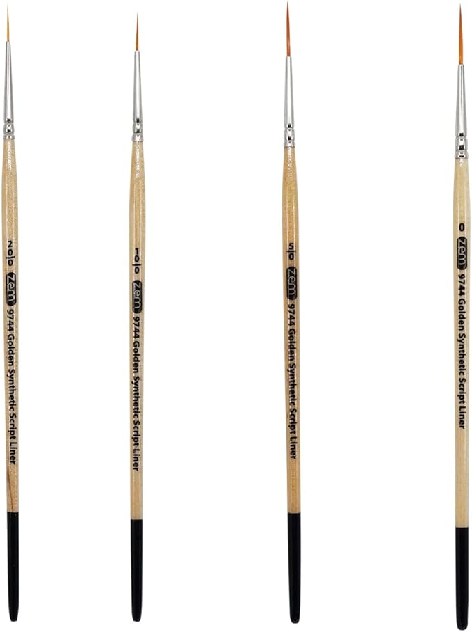 Student Golden Synthetic Long Liners Brushes Sizes 20/0, 10/0, 5/0, 0