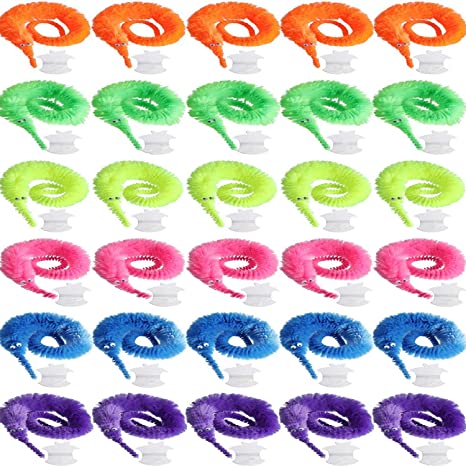 Tayarana Soft Magic Worms Toy Wiggly Jiggly Worms Twisty Fuzzy Worms on String Carnival Party Favors (30 pcs)