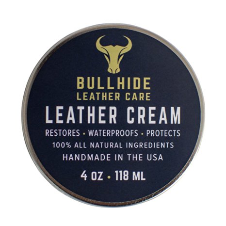 Bullhide Leather Leather Cream 4 oz - All Natural & Handmade in the USA - Conditioner for leather bags, shoes, belts, furniture, handbags, boots, gloves, jackets and more!