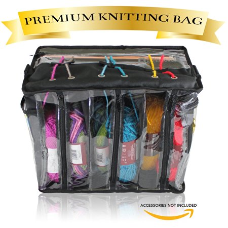 Premium Knitting Bag - Stylish, Durable & Portable Yarn Storage Organizer for Knitting Supplies at Home & on the Go (Black Tote Style)