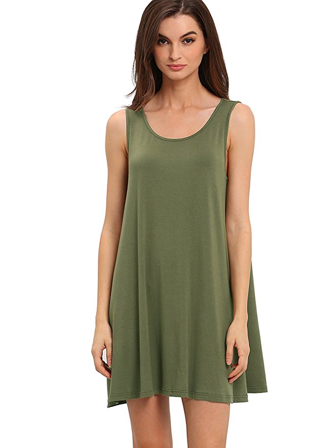 ROMWE Women's Casual T-Shirt Sleeveless Swing Dress Tunic Tank Top Dresses