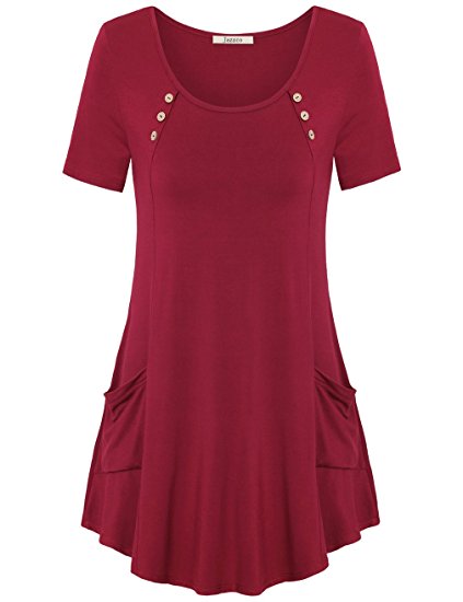 Jazzco Women's Comfy Short Sleeve Shirts With Pockets Swing Tunic Top