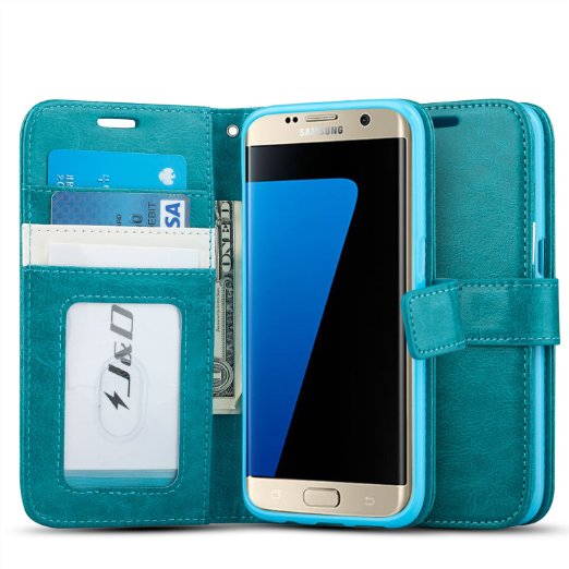 Galaxy S7 Edge Case, J&D [Wallet Stand] Samsung Galaxy S7 Edge Wallet Case Heavy Duty Protective Shock Resistant Wallet Case for Samsung Galaxy S7 Edge (Aqua)