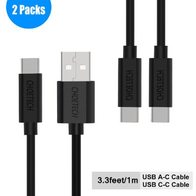 USB Type C Cable, CHOETECH [2-Pack] 3.3ft(1m) Hi-speed USB-A to USB-C & USB-C to USB-C Cable for Lumia 950xl/950, Nexus 5x/6p and Other Type-C Supported Devices