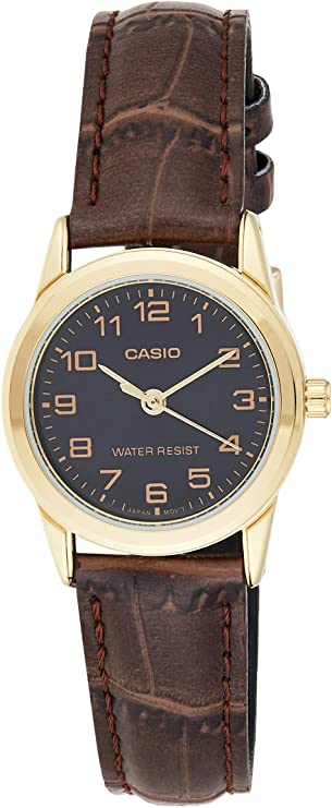 Casio Women's Japanese-Quartz Watch with Leather Strap, Brown, 13 (Model: EAW-LTP-V001GL-1B)