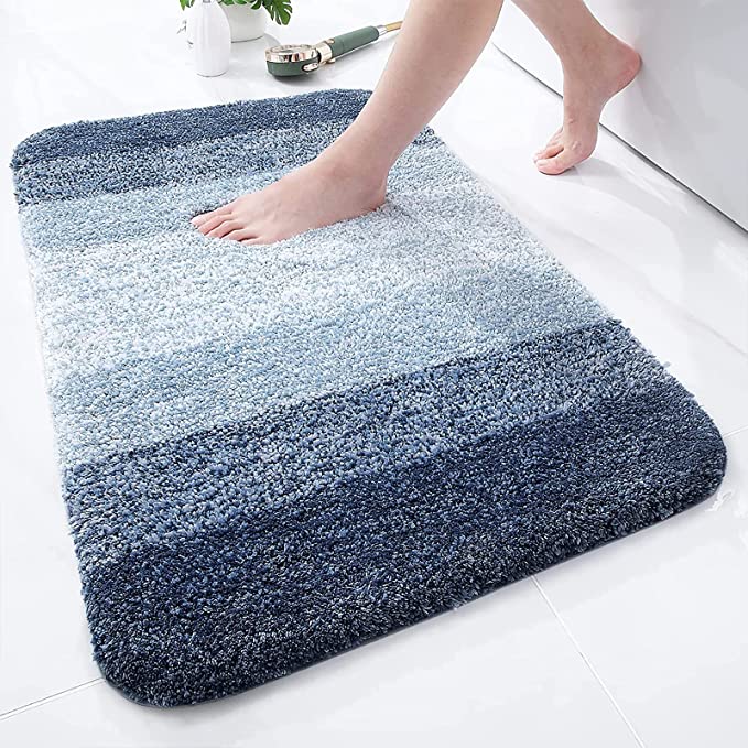 OLANLY Luxury Bathroom Rug Mat, Extra Soft and Absorbent Microfiber Bath Rugs, Non-Slip Plush Shaggy Bath Carpet, Machine Wash Dry, Bath Mats for Bathroom Floor, Tub and Shower, 30x20, Navy Blue