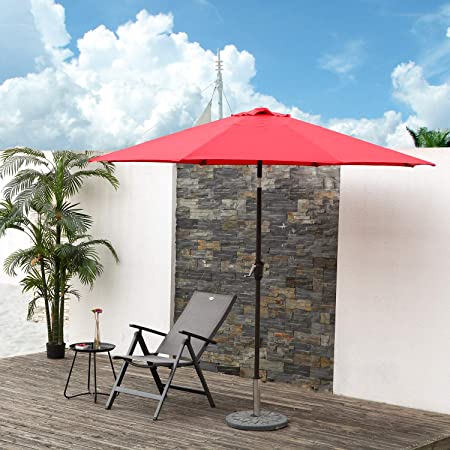 Grand patio 9 ft Outdoor Market Umbrella with Push Button Tilt and Crank Lift, Aluminum Pole with 8 Ribs and Vented Canopy (Red)